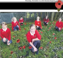  ?? Picture: Gary Browne FM3506768 ?? Kingsnorth Year 5 and 6 pupils with ceramic poppies in the school field