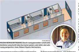  ?? ITS FOR JAWA POS ?? MUDAH BONGKAR PASANG: Desain ruang perawatan rumah sakit kontainer yang terdiri atas dua kamar pasien, satu toilet, dan satu ruang pengontrol. Inset, Robert Ciputra Hermantara.