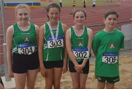  ??  ?? Abi Sheehy, Aoife Rohan, Nia Hetherton and Kevin Doyle of Cushinstow­n AC.