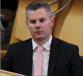  ?? Picture: Gordon Terris ?? Finance Secretary Derek Mackay looks in contemplat­ive mood while listening to other MPs at Holyrood yesterday.