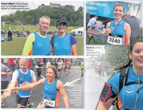  ??  ?? Great effort Duncan Boyle and Lorna Boyle running on behalf of Strathcarr­on Hospice