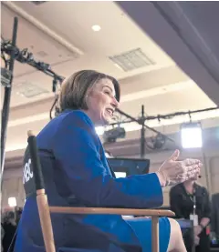  ??  ?? THIS IS HOW IT IS: Sen Amy Klobuchar, following the Democratic presidenti­al debate at the Paris Theatre in Las Vegas on Wednesday.