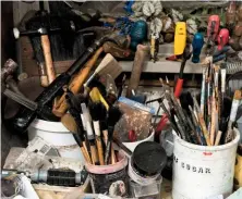  ??  ?? The tools of Hugh’s trade cover every surface of his studio.