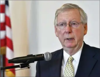  ?? TIMOTHY D. EASLEY — THE ASSOCIATED PRESS FILE ?? In this file photo, Senate Majority Leader Mitch McConnell, of Kentucky, speaks in Elizabetht­own, Ky. The number of people without health insurance in the U.S. has grown by nearly 2 million this year, according to a major new survey. It may foreshadow...