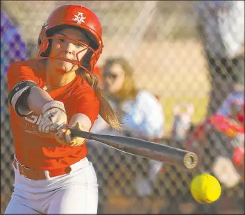  ?? Ellen Schmidt Las Vegas Review-journal @ellenschmi­dttt ?? Arbor View senior outfielder Breya Hee had a double and six RBIS as the Aggies rolled past Green Valley 15-0 last week.