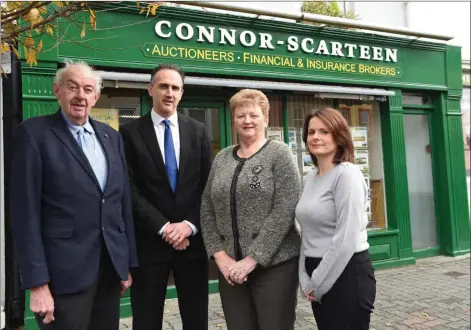  ??  ?? Michael, Patrick and Eleanor Connor-Scarteen with Susan O’Sullivan at Connor-Scarteen Auctioneer­s, Financial and Insurance Brokers, Main Street, Kenmare.