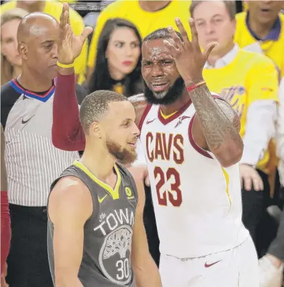  ?? MARCIO JOSE SANCHEZ/ AP ?? Cavaliers forward LeBron James hasn’t been able to hide his frustratio­n against Stephen Curry’sWarriors.