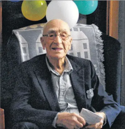  ?? CINDY-LOU ADAMS/VIA CP/SUBMITTED PHOTO ?? Chester Banks is pleased to have ticked a mission off his to-do list — crossing the Confederat­ion Bridge for the first time on his 101st birthday. After the trip, he celebrated with cake and balloons.