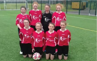  ??  ?? The Tubbercurr­y- Cloonacool U13 girls futsal team who won gold at the Community Games Futsal Final in Abbotstown recently. Pictured back row from left: Ciara Kerrigan, Ciara Brennan, Macayla Burke and Ellen Kelleher. Front from left: Becky Doddy, Kerri...