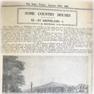  ??  ?? ■
The original Swithland House article as it appeared in the Loughborou­gh Echo in 1933.