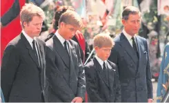  ??  ?? Saying goodbye: The princes at Diana’s funeral with their uncle and dad