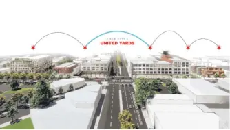  ?? PROVIDED ?? A rendering of United Yards, a mixed-use developmen­t proposed to provide over 100 affordable apartments and 40,000 square feet of commercial and community space in Back of the Yards.