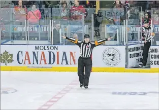  ?? ST. JOHN’S ICECAPS PHOTO/JEFF PARSONS ?? Referees waving off goals was a fairly common site at Mile One Centre Saturday.
