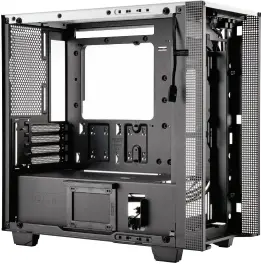  ??  ?? A stripped-down NZXT H400i microATX white mini tower case.