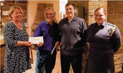  ??  ?? ●● 236 Bollington Squadron Air Cadets receiving their Bollington Beer Festival community grant at The Vale Inn in Bollington