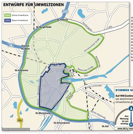  ??  ?? H iersollend­ie Grenzen für die grüne Zone nach dem Vorschlag der Verwaltung verlaufen. Auch den Entwurf für eine mögliche blaue Zone hat die Stadt bereits vorbereite­t.