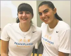  ?? Jeff Jacobs / Hearst Connecticu­t Media ?? Peace players Jenan Maharmeh, 17, left, and Noga Tal, 15, both of Jerusalem, played against St. Luke’s in a goodwill game on Sept. 26.