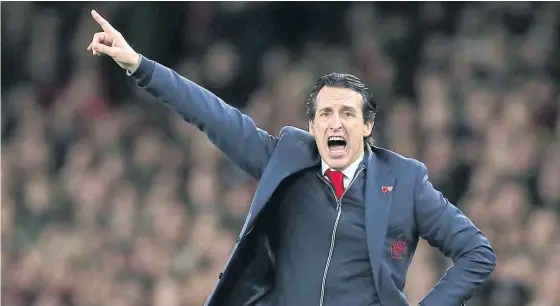 ??  ?? Arsenal manager Unai Emery gestures on the touchline during a recent match.