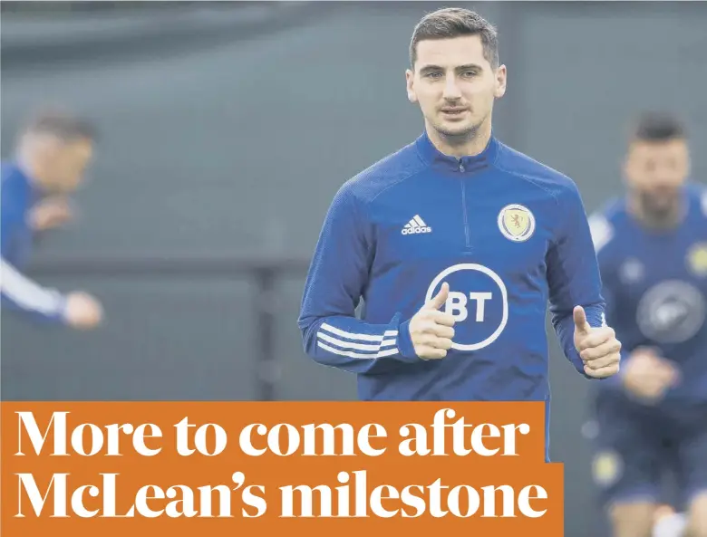  ?? ?? 2 Kenny Mclean replaces his club-mate Billy Gilmour during Thursday’s
1-1 draw with Poland to win his 25th Scotland cap. Above, in training as the nation tries to steer a path to the Qatar World Cup finals