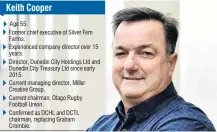  ?? PHOTO: PETER MCINTOSH ?? New man in charge . . . Keith Cooper has been named as the chairman of Dunedin City Holdings Ltd (DCHL) and Dunedin City Treasury Ltd (DCTL).