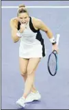  ?? ?? Maria Sakkari, of Greece, celebrates after beating Coco Gauff, of the United States, at the BNP Paribas Open tennis tournament in Indian Wells, Calif. (AP)