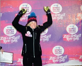  ??  ?? „ Zoe Ball takes cycles from Blackpool to Brighton for her Sport Relief Cycle Challenge.