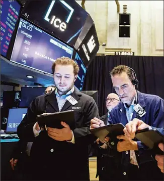  ?? ?? Traders work on the floor at the New York Stock Exchange Friday, May 6, 2022 in New York. Stocks are off to another weak start on Wall Street Thursday, May 12 as more declines in big technology companies weighed on the broader market. (AP)