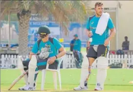  ?? CRICKET.COM.AU/TWITTER ?? Australia players hit the nets in Dubai ahead of the Tests vs Pakistan.