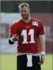  ?? FILE ?? Eagles coach Doug Pederson said that Carson Wentz is progressin­g even though the quarterbac­k was held out of 11-on-11 drills for the fifth straight day of training camp Friday.