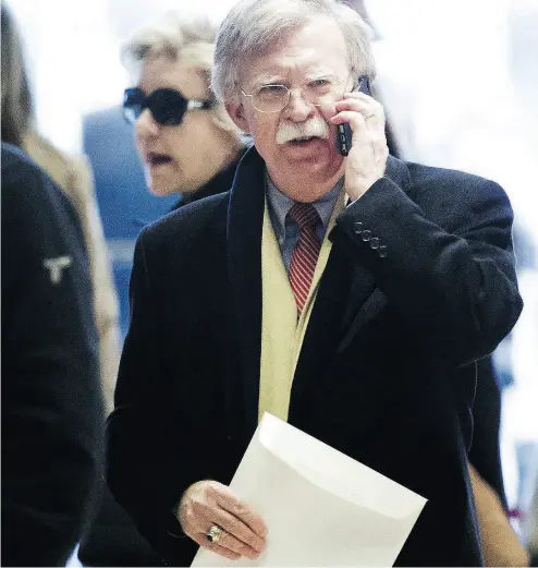  ?? JUSTIN LANE / POOL VIA BLOOMBERG ?? John Bolton, former U. S. ambassador to the United Nation, is a veteran of the second Bush administra­tion who strongly advocated the 2003 invasion of Iraq and overthrow of Saddam Hussein.