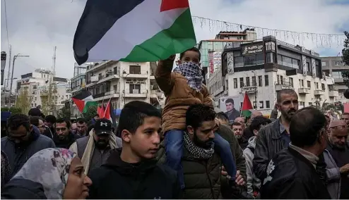  ?? ?? Manifestat­ion à Ramallah en Cisjordani­e occupée, le mercredi 3 janvier 2024.