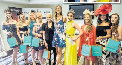  ?? Pictures: GRAHAM MORETON/Tarleton Photograph­y ?? Miss Southport 2017 Gwen Raby with the other competitor­s and, top, receiving the crown from last year’s winner Chloe Brown