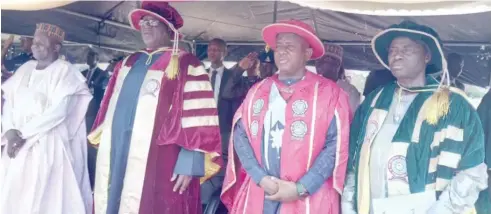  ??  ?? L-R: Deputy Governor, Idi Barde Gobana, Dr. Usman Kallamu with other dignitarie­s at the convocatio­n