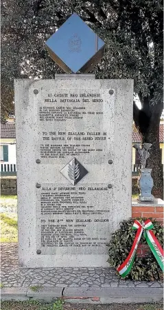  ??  ?? A memorial in Cotignola, to the New Zealanders who died in the Battle of the Senio River in 1945.