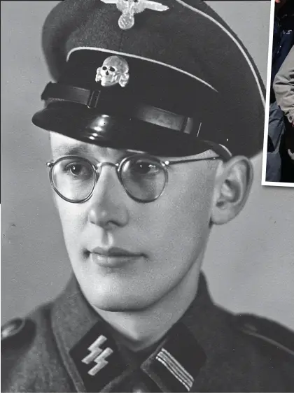  ??  ?? Young fascist: Oskar Groening in his SS uniform and (above) outside court this week