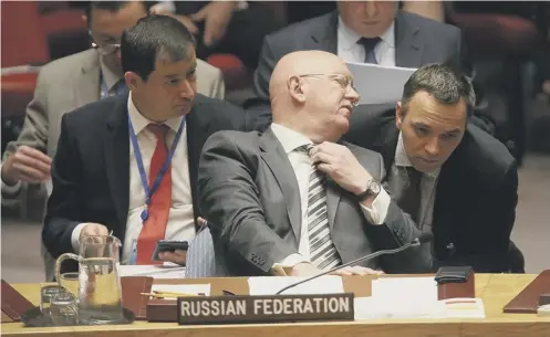  ??  ?? 0 Russia’s UN ambassador, Vasily Nebenzya, was defiant in the face of detailed police evidence