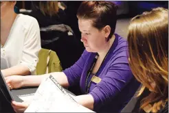  ?? NEWS PHOTO EMMA BENNETT ?? Amy Becker with Canadian Mental Health reads through statistics Wednesday at the unveiling of Thrive.