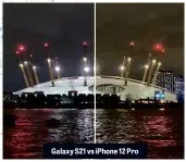  ??  ?? Here you can see the downside of the iPhone 12 Pro’s results at night, with an artificial­ly warm hue spoiling the glistening white of the O2 Arena