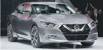  ??  ?? The 2016 front- wheel- drive Nissan Maxima is being launched as a “4- door Sports Car” with a 300- hp V6 engine..