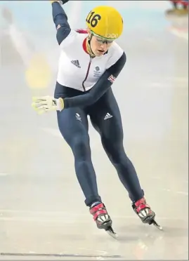  ??  ?? n Inches away! Elise Christie finishes outside the finishing line and was therefore eliminated from her heat in the 1500 metres.