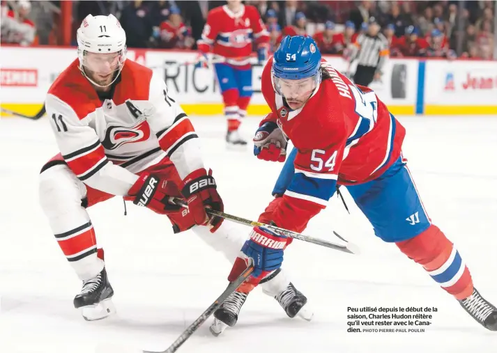  ??  ?? Peu utilisé depuis le début de la saison, Charles Hudon réitère qu’il veut rester avec le Canadien.