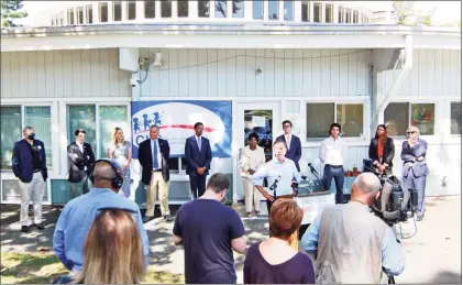  ?? Christian Abraham / Hearst Connecticu­t Media ?? Gov. Ned Lamont speaks during a visit to Children's Learning Center in Stamford on Tuesday, highlighte­d the center’s work to address education, public and mental health disparitie­s, especially during the pandemic.