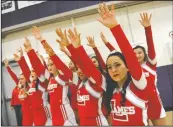  ?? NEWS-SENTINEL FILE PHOTOGRAPH ?? Lodi High School cheerleade­rs cheer during Lodi’s game against Tokay at Tokay High School on Jan. 26.