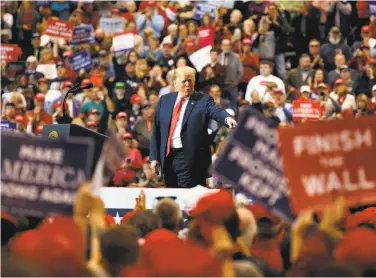  ?? Carolyn Kaster / Associated Press ?? President Trump urges his supporters at a rally in Cleveland to cast their ballots in the midterm elections.