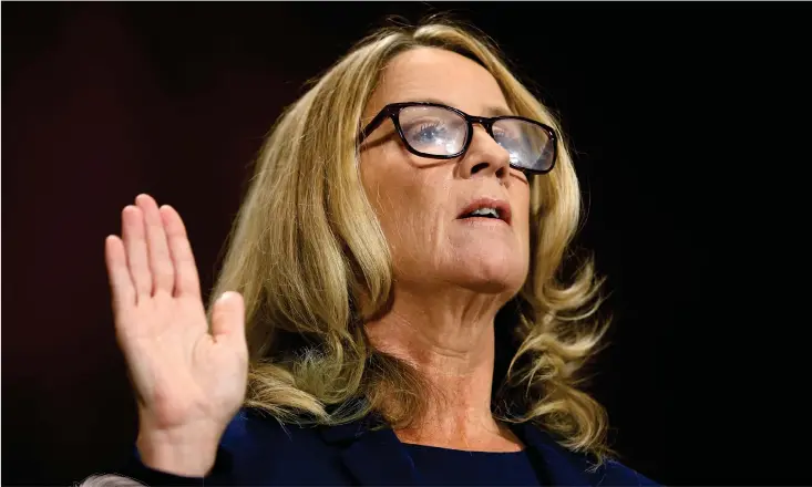  ??  ?? Christine Blasey Ford vittnade under torsdagen inför justitieut­skottet i USA:S senat. Hon sade att hon är 100 procent säker på att