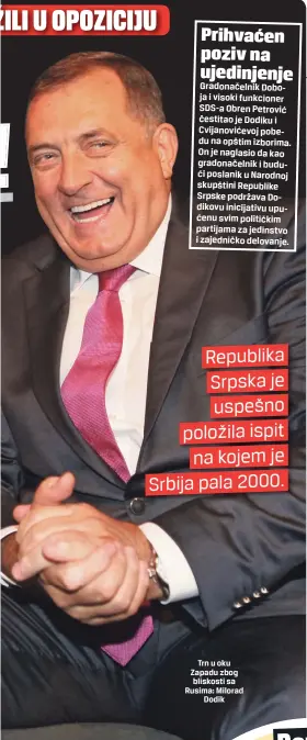  ??  ?? Trn u oku Zapadu zbog bliskosti sa Rusima: Milorad
Dodik