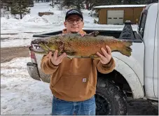  ?? COURTESY NEW MEXICO DEPARTMENT OF GAME AND FISH ?? Gerald Trujillo of Los Lunas caught a 31-inch brown trout using a pink Trout Magnet lure in the Jemez Waters above Fenton Lake on March 7.