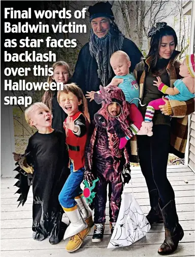  ?? ?? Insensitiv­e? Alec and Hilaria Baldwin celebratin­g Halloween with their six children