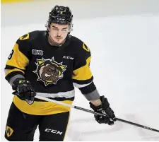  ?? BARRY GRAY THE HAMILTON SPECTATOR FILE PHOTO ?? Hamilton Bulldog — and Hamilton native — Arber Xhekaj scored the overtime winner on Friday night leading his side to a 3-2 win and a series sweep of the Mississaug­a Steelheads.