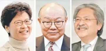  ??  ?? (from left) A combo of Lam, Kwok-hing and Tsang during separate news conference­s in Hong Kong announcing their run for the chief executive post. — Reuters photo